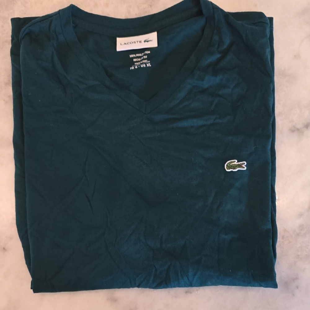 Lacoste Men's Teal V-Neck Tee